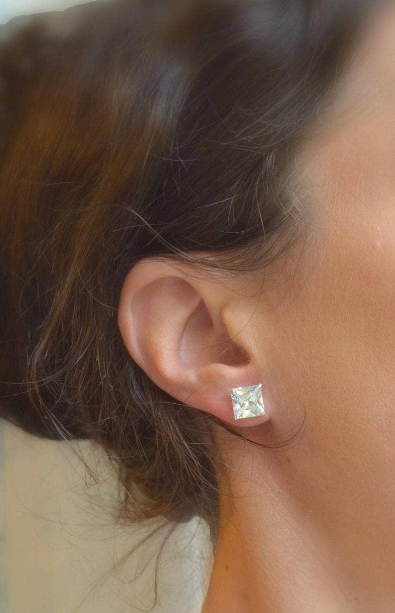 Diamond Square Cubic Zirconia Earrings