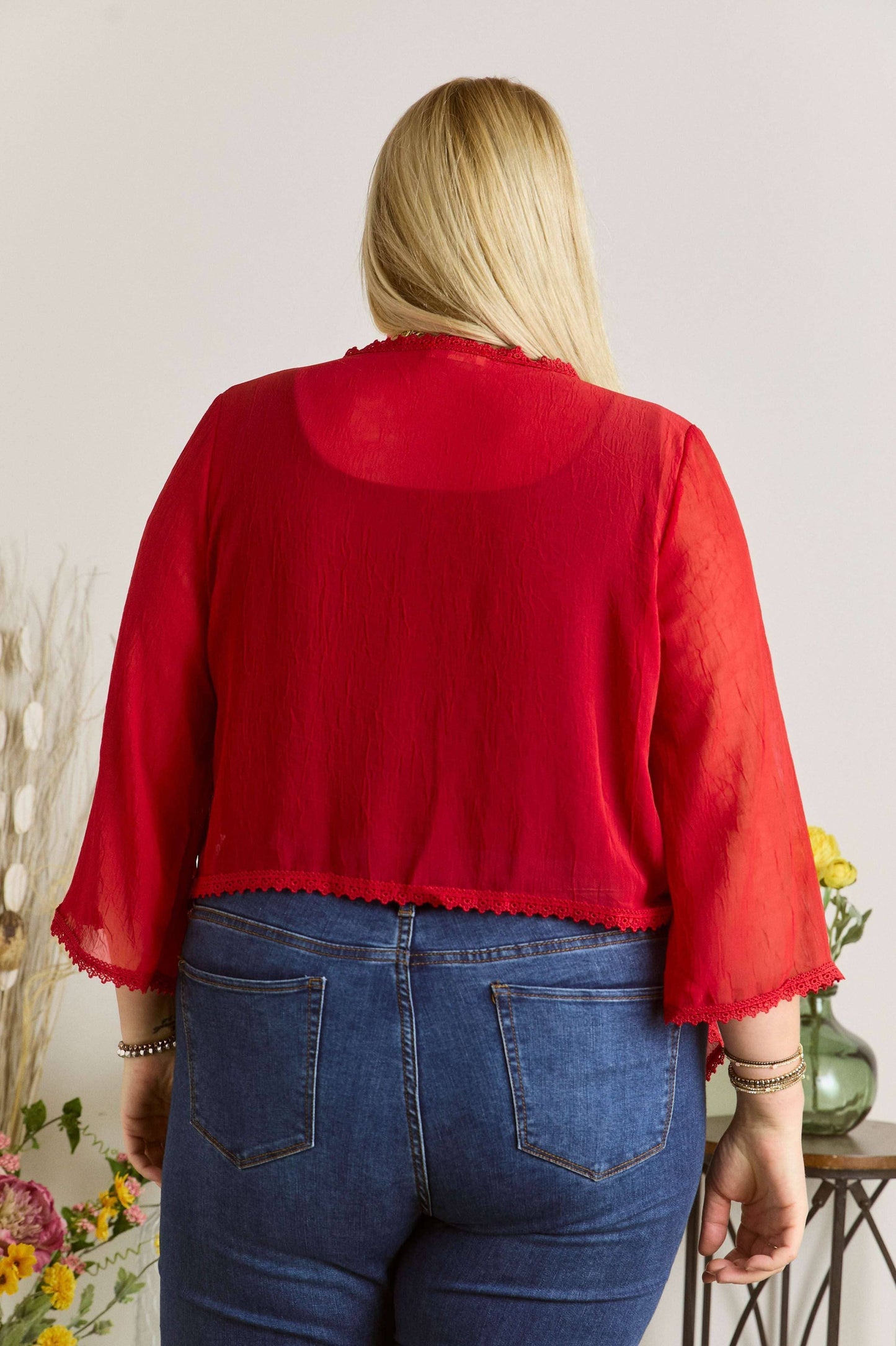 PLUS TEXTURED CHIFFON FRONT TIE BOLERO (CARDIGAN)