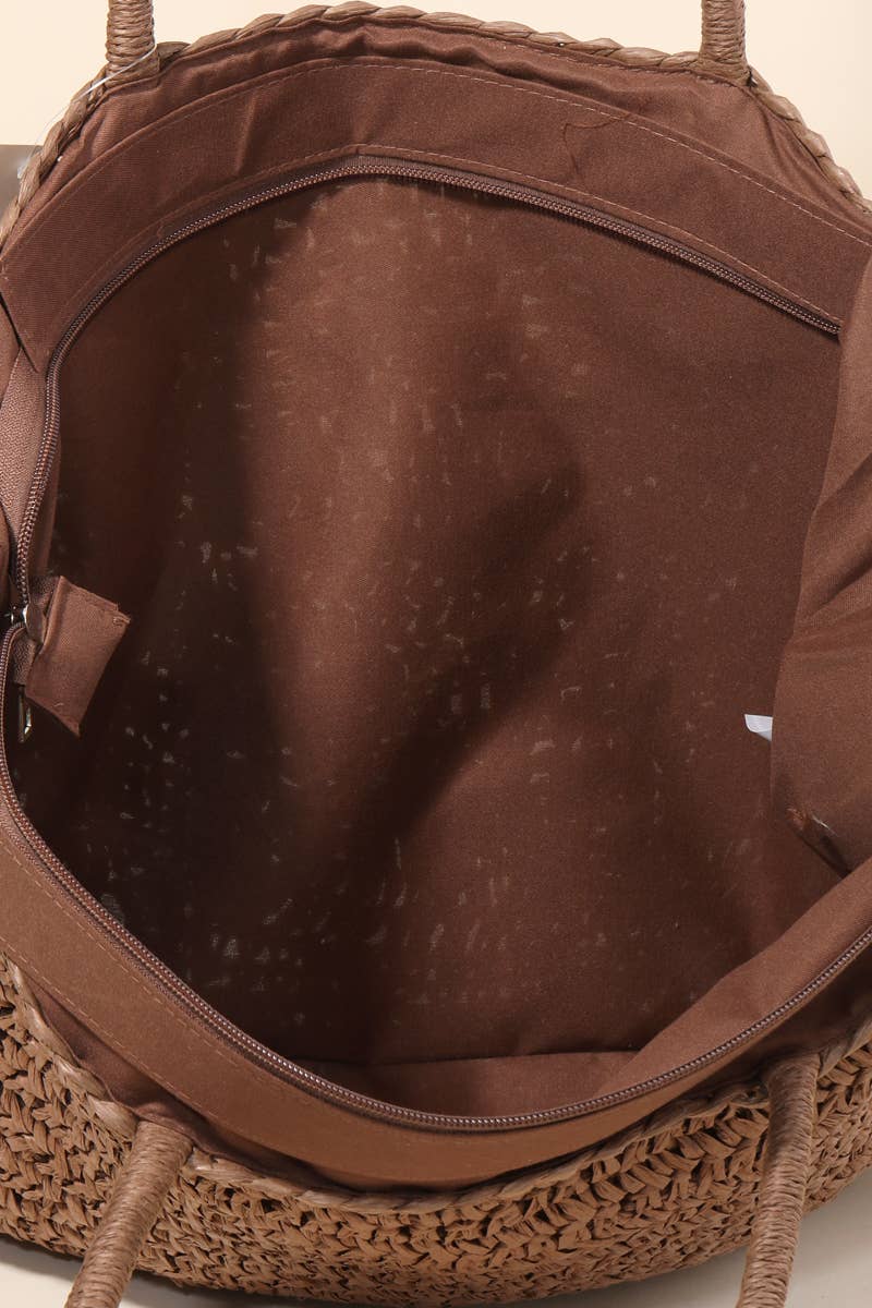 Straw Braided Rectangle Tote Bag