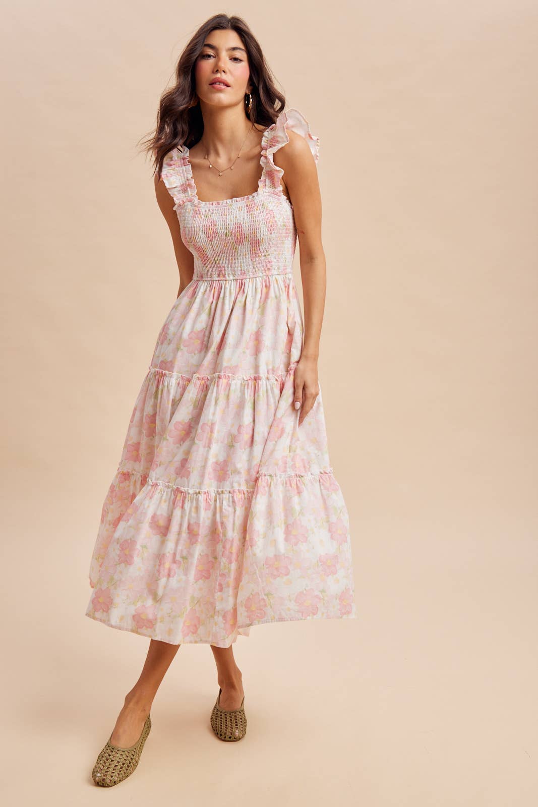 SMOCKED COTTON MAXI DRESS