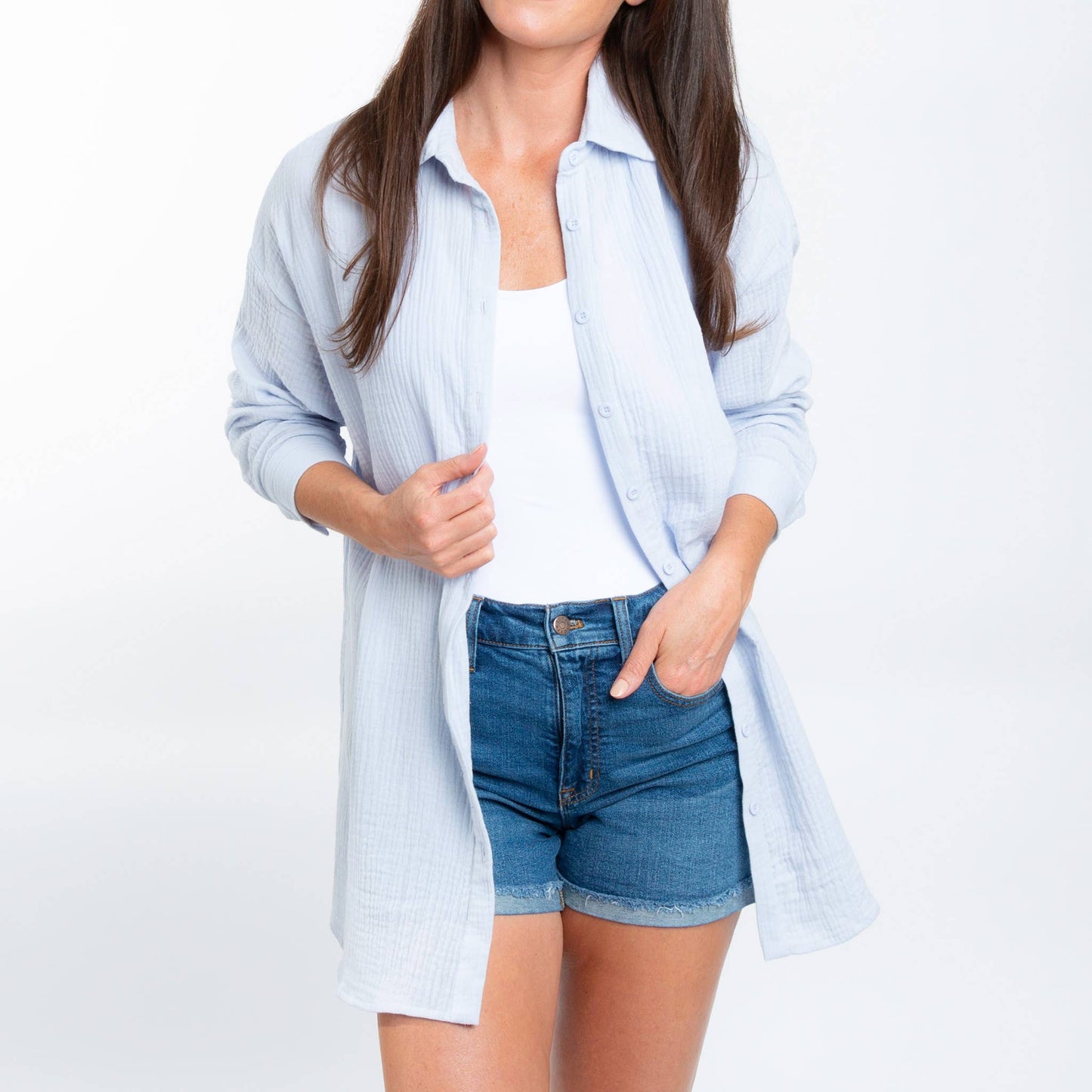 Aaliyah Gauze Long Sleeve Button Up Top