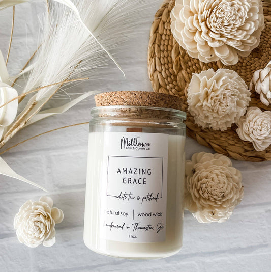 Amazing Grace Soy Candle-100% Natural Soy Wax | Wooden-Wick Candles | Clean-Burning & Long-Lasting