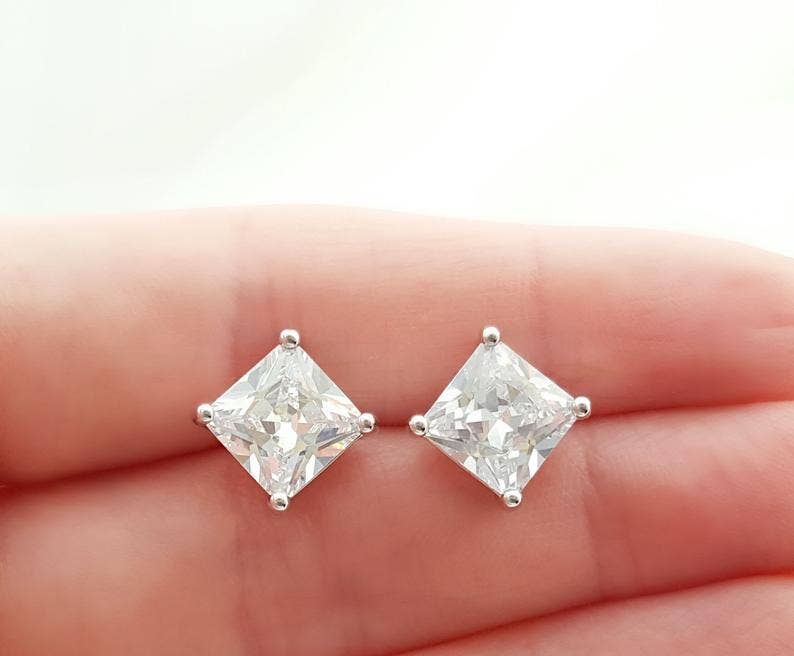 Diamond Square Cubic Zirconia Earrings