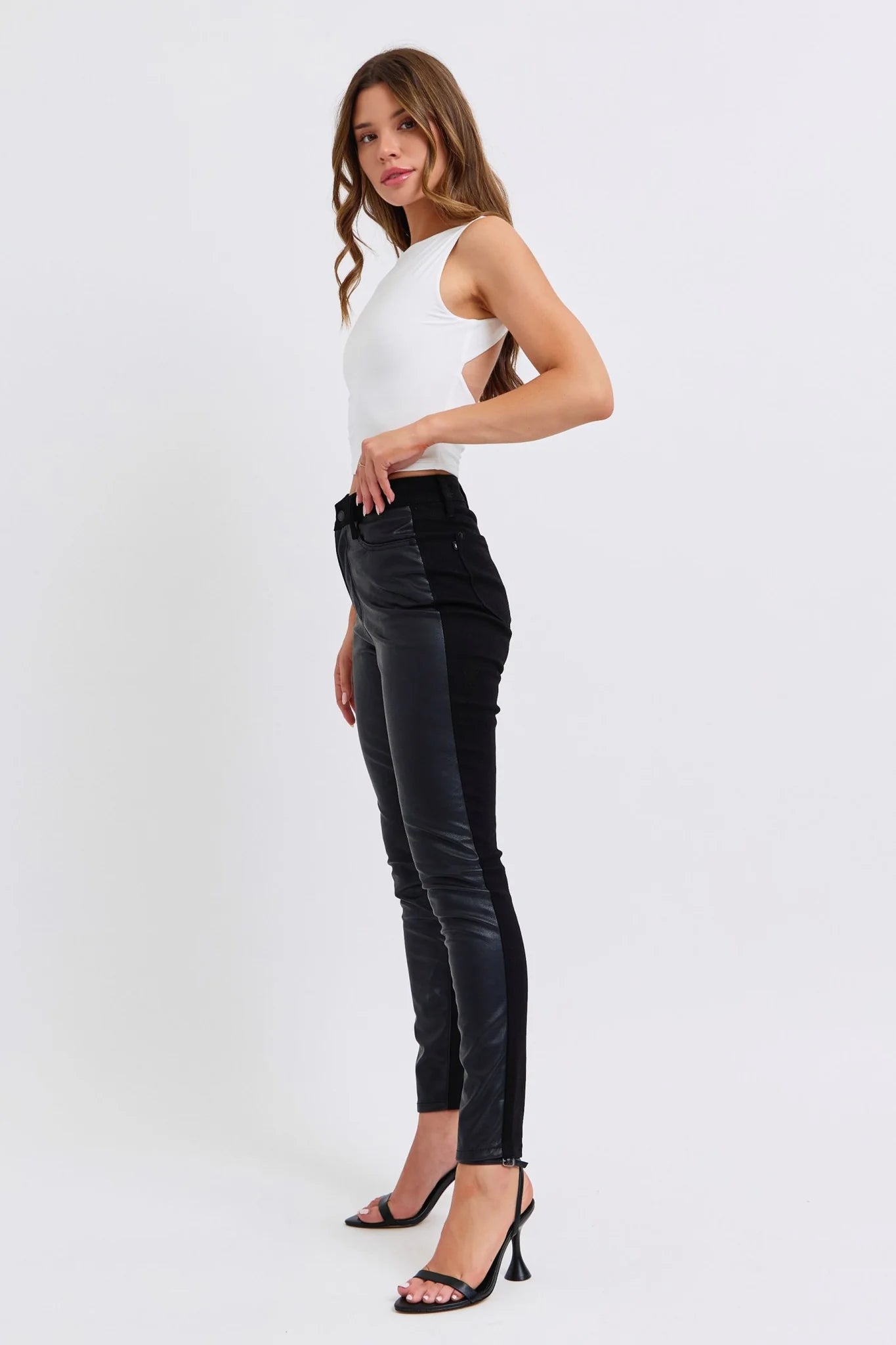 Judy Blue High Waist Faux Leather & Denim Skinny Jeans