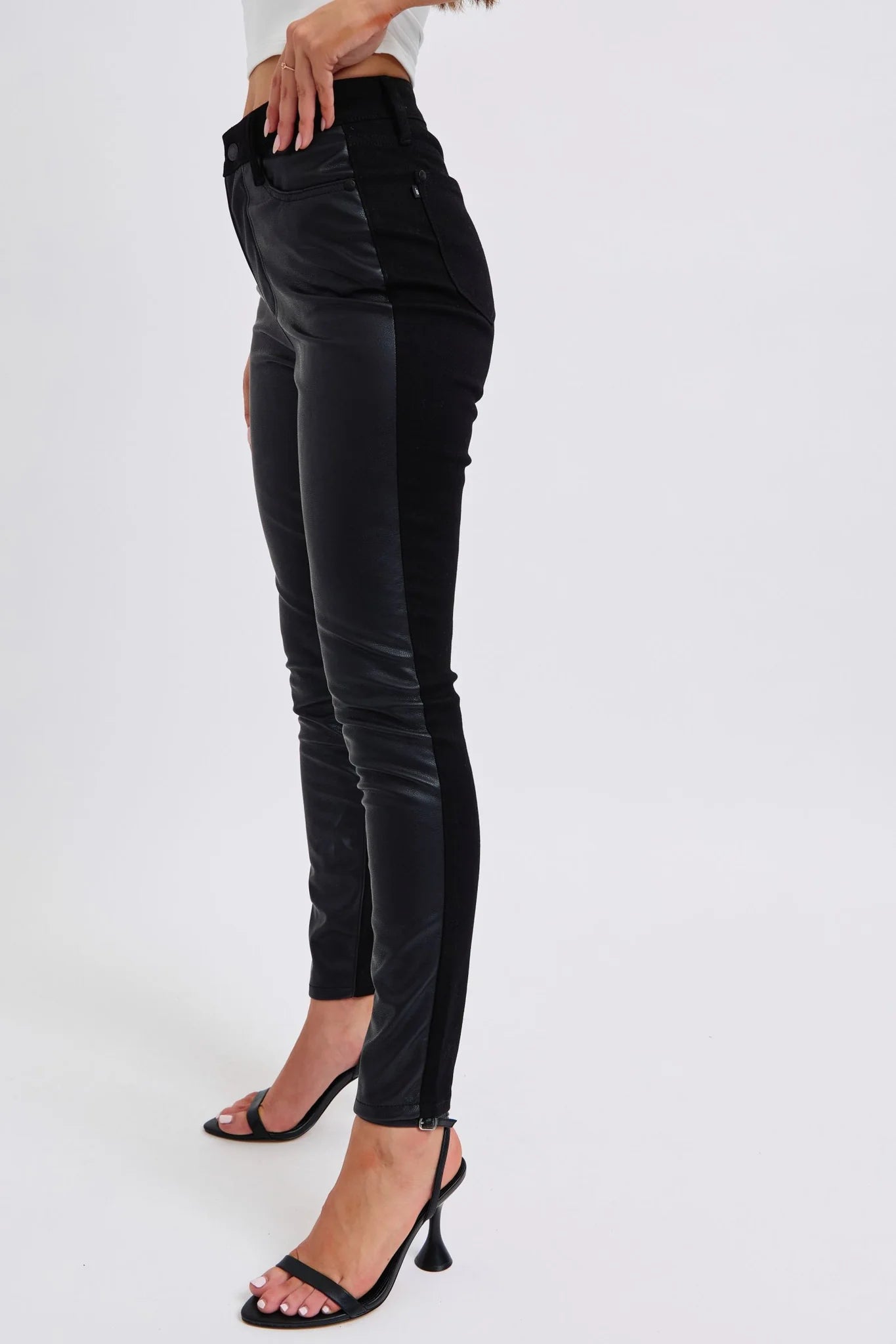 Judy Blue High Waist Faux Leather & Denim Skinny Jeans