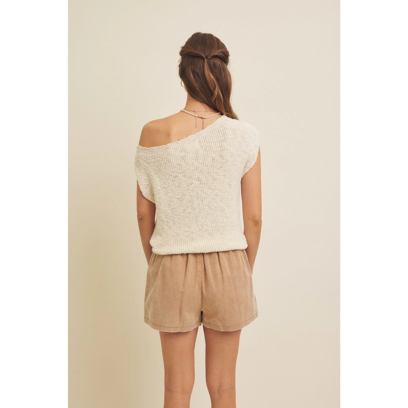 Mineral-Washed Twill Skort with Elastic Waist