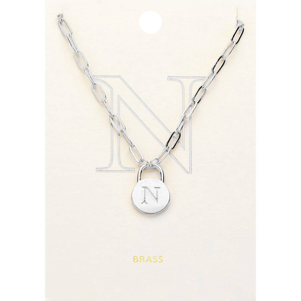 Brass Metal Initial Monogram Lock Pendant Necklace