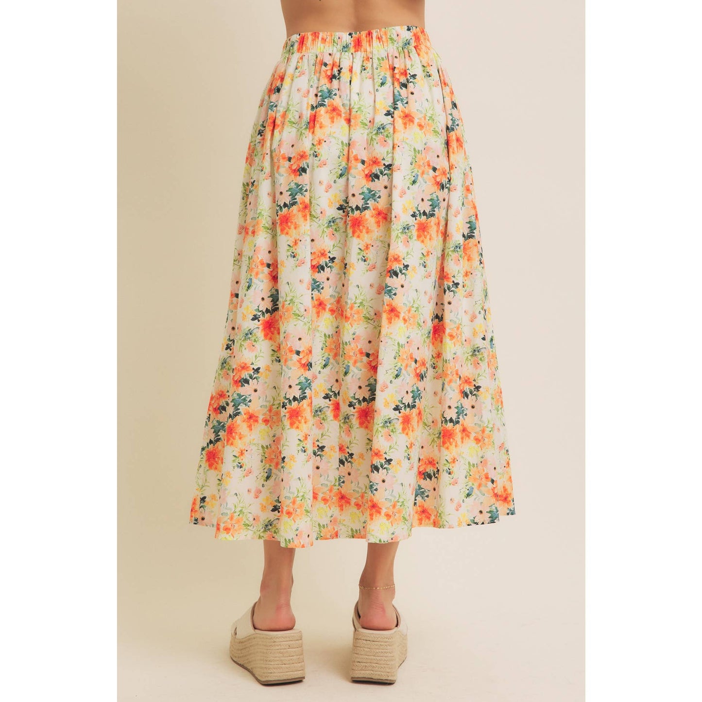 FLORAL MAXI SKIRT WITH POCKETS AND ELASTIC BAND