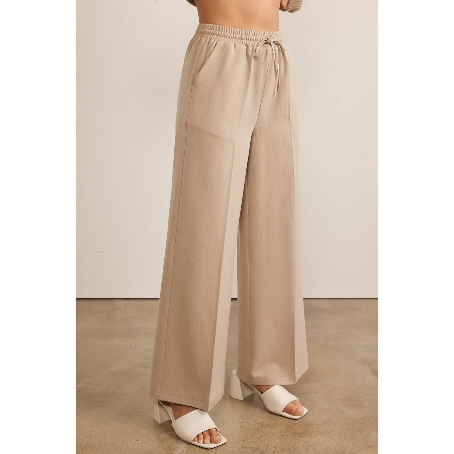DRAWSTRING WIDE LEG PANTS WITH ELASTIC WAIST