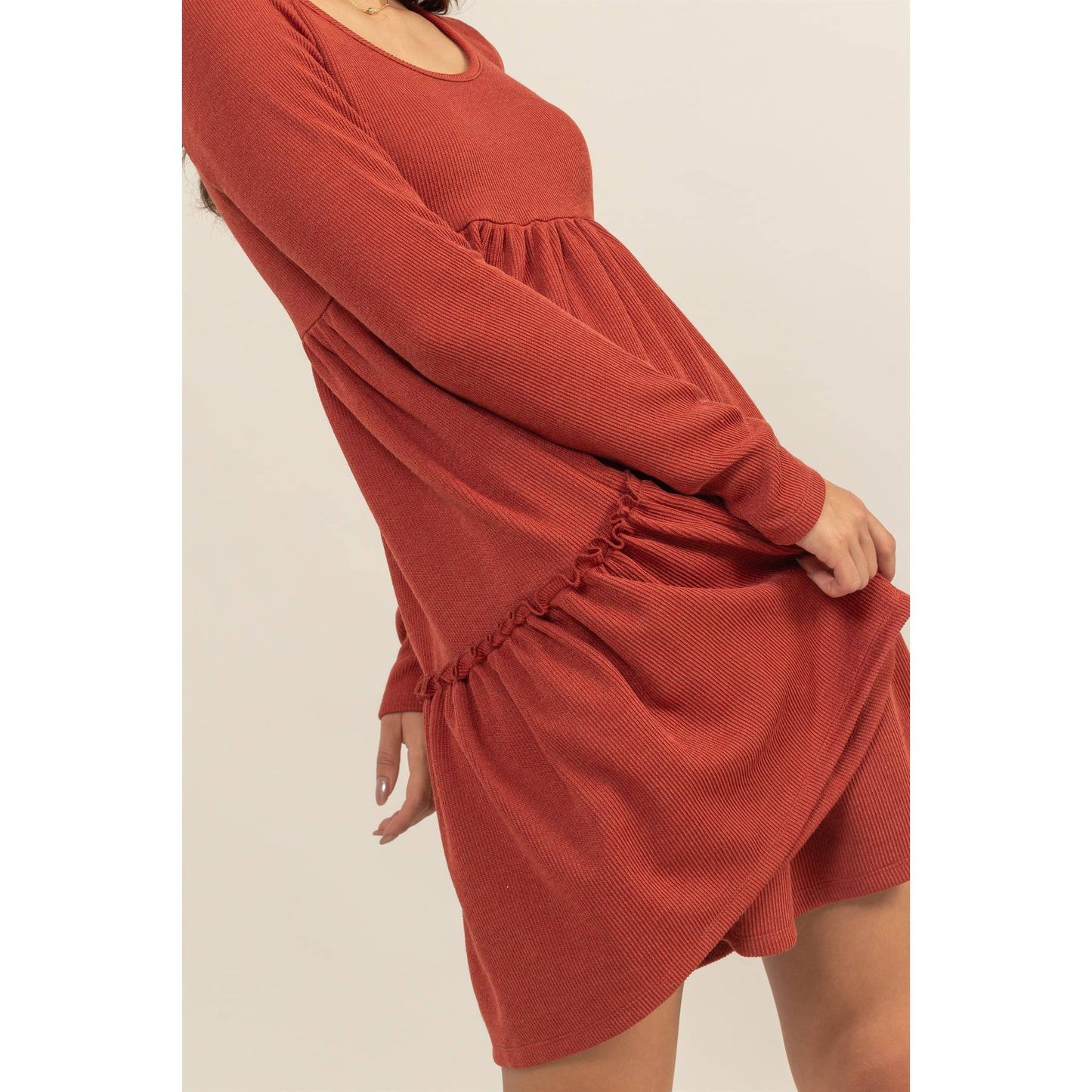 RIB BABYDOLL TIERED MINI DRESS