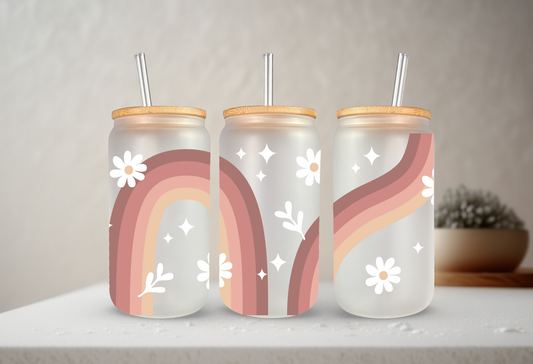 Retro Rainbow | 20 oz Glass Libbey with Bamboo Lid & Straw