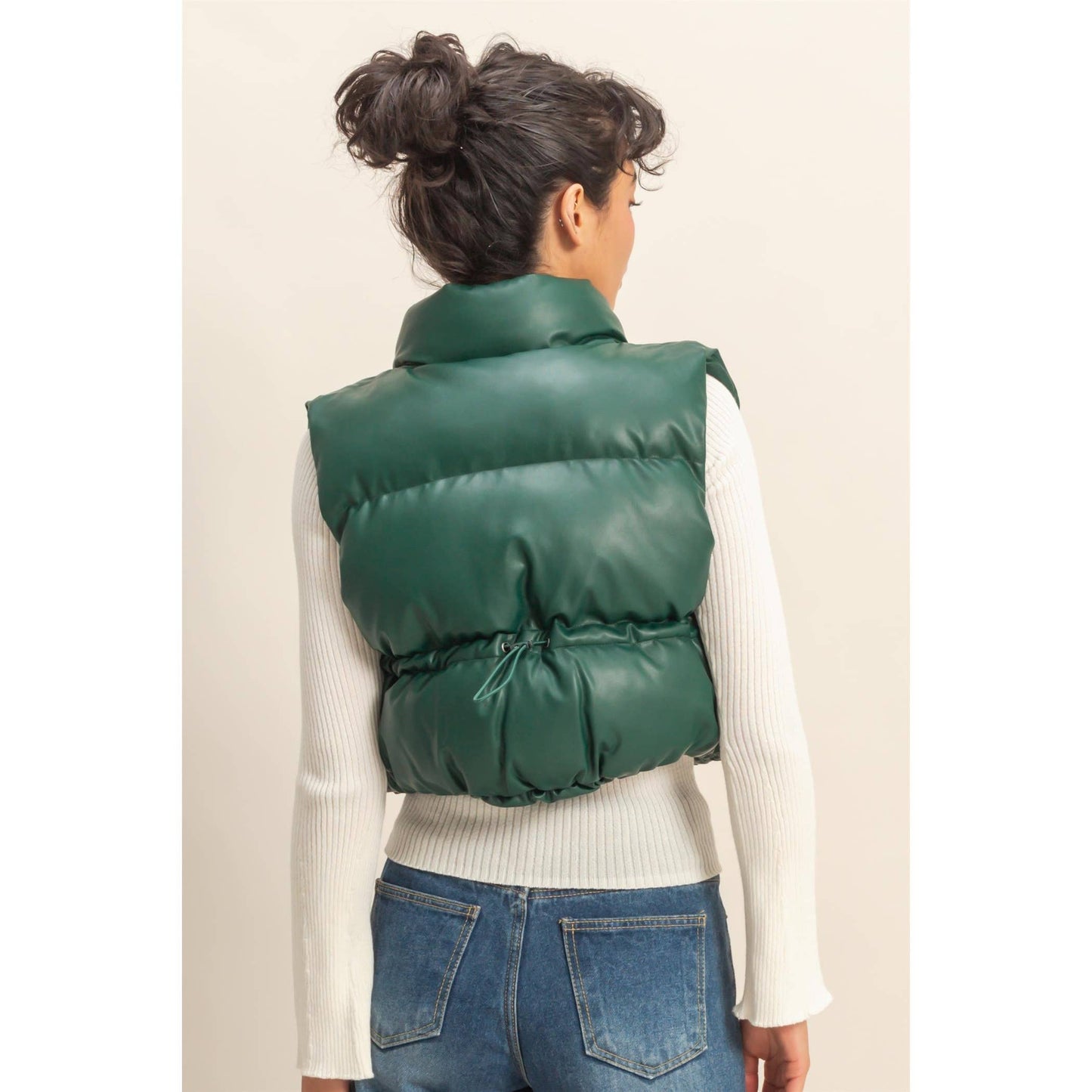 Faux Leather Cropped Puffer Vest