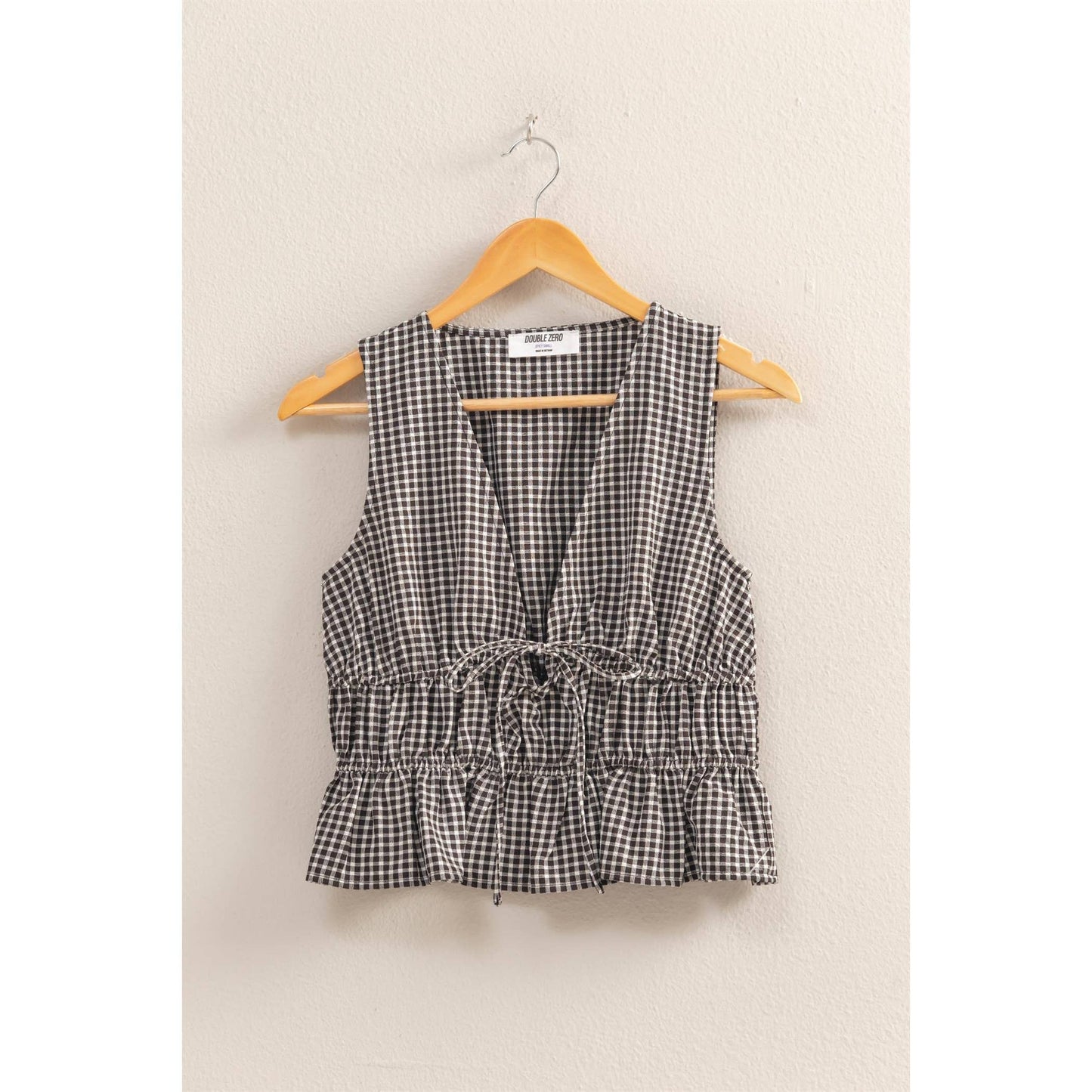 V-Neck Bow Detail Sleeveless Gingham Top