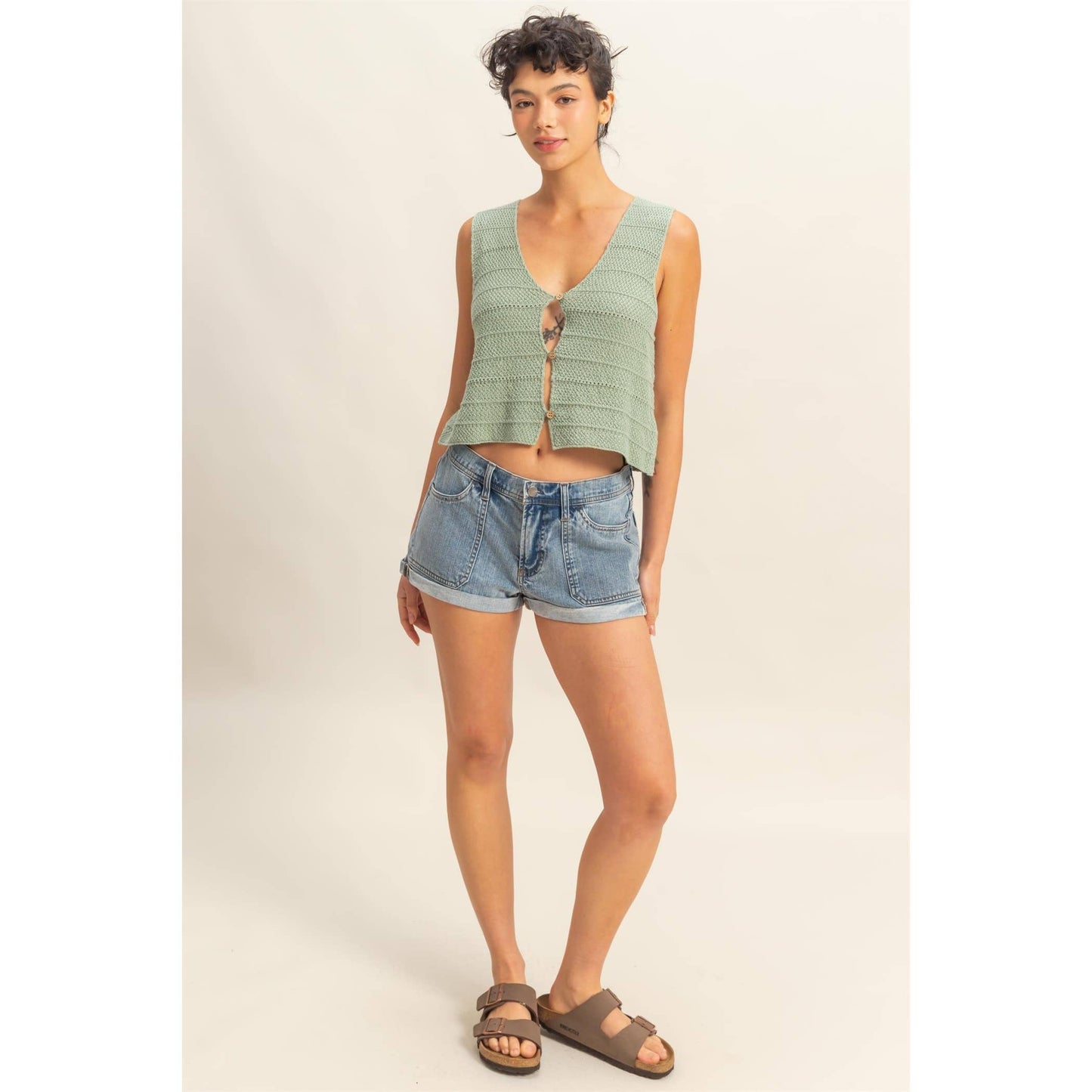 Pocket Detail Rolled Hem Denim Shorts