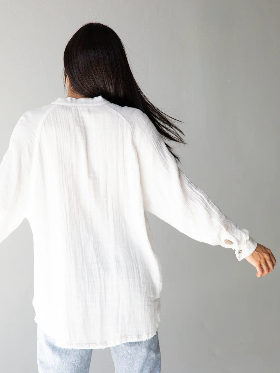 Natural Life Laid Back Cotton Button Down Top-White