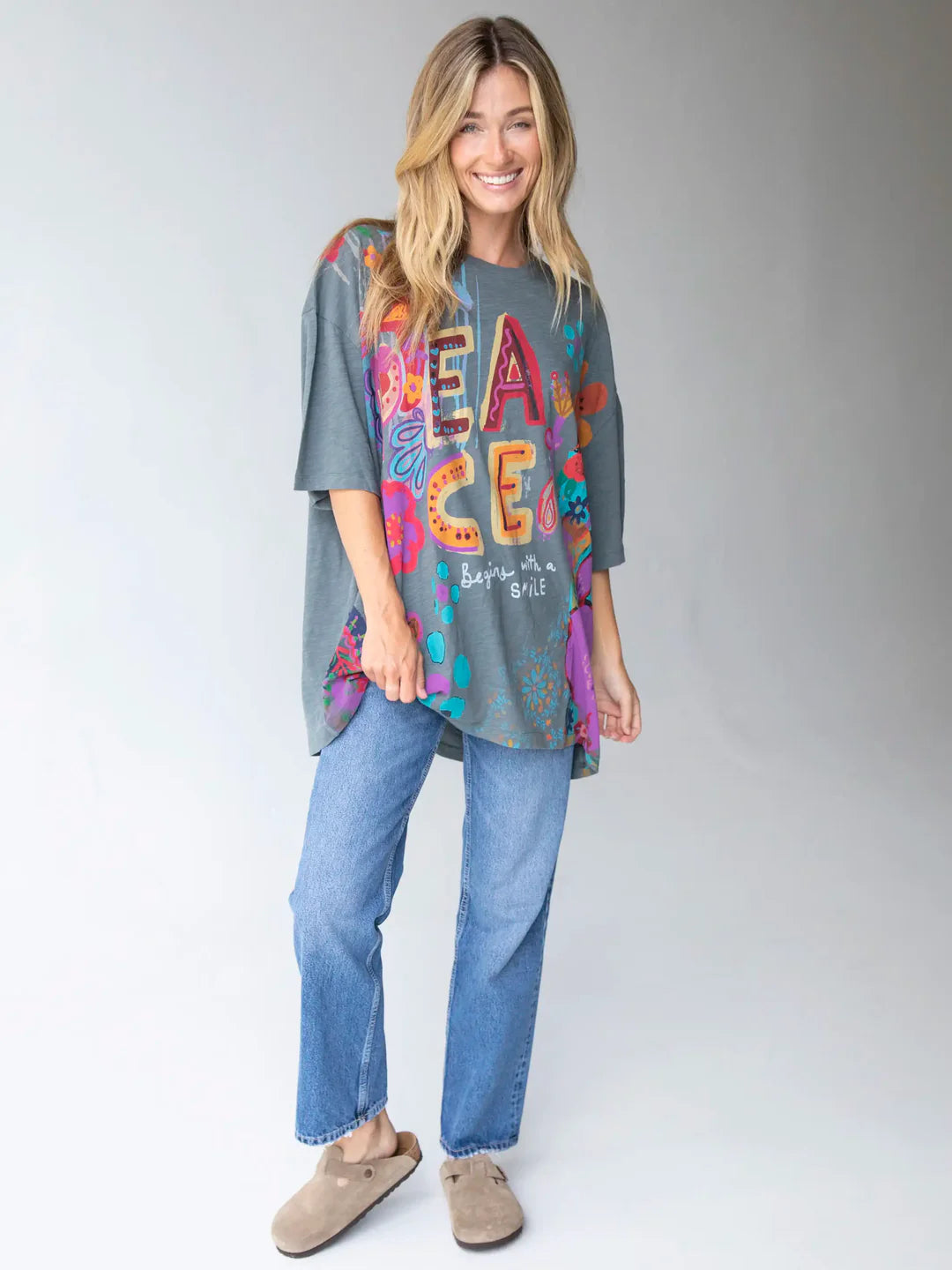 Natural Life One Size Cotton Easy Tee-Peace Charcoal