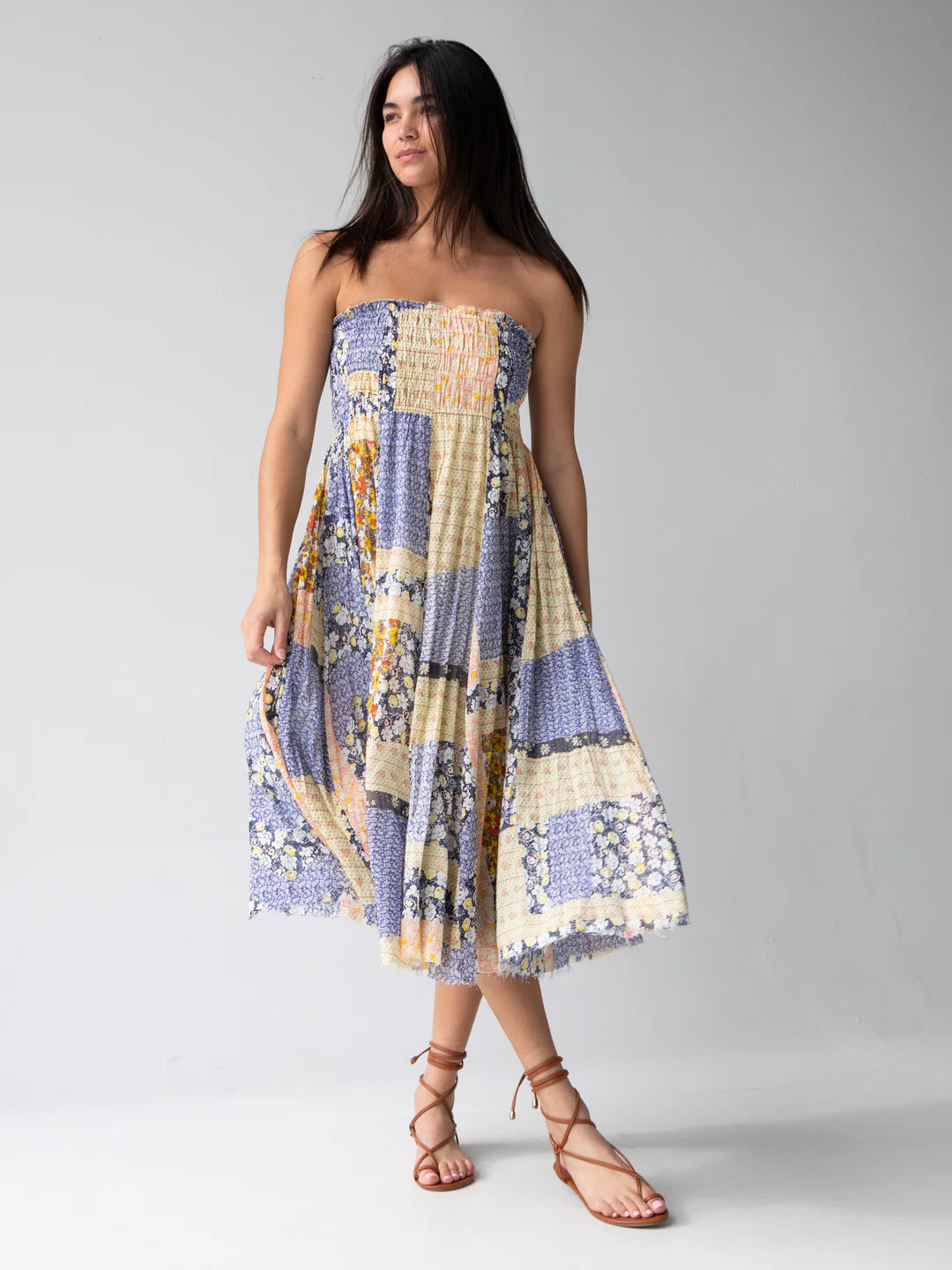 Natural Life Laurel Convertible Maxi Skirt-Blue Yellow Patchwork