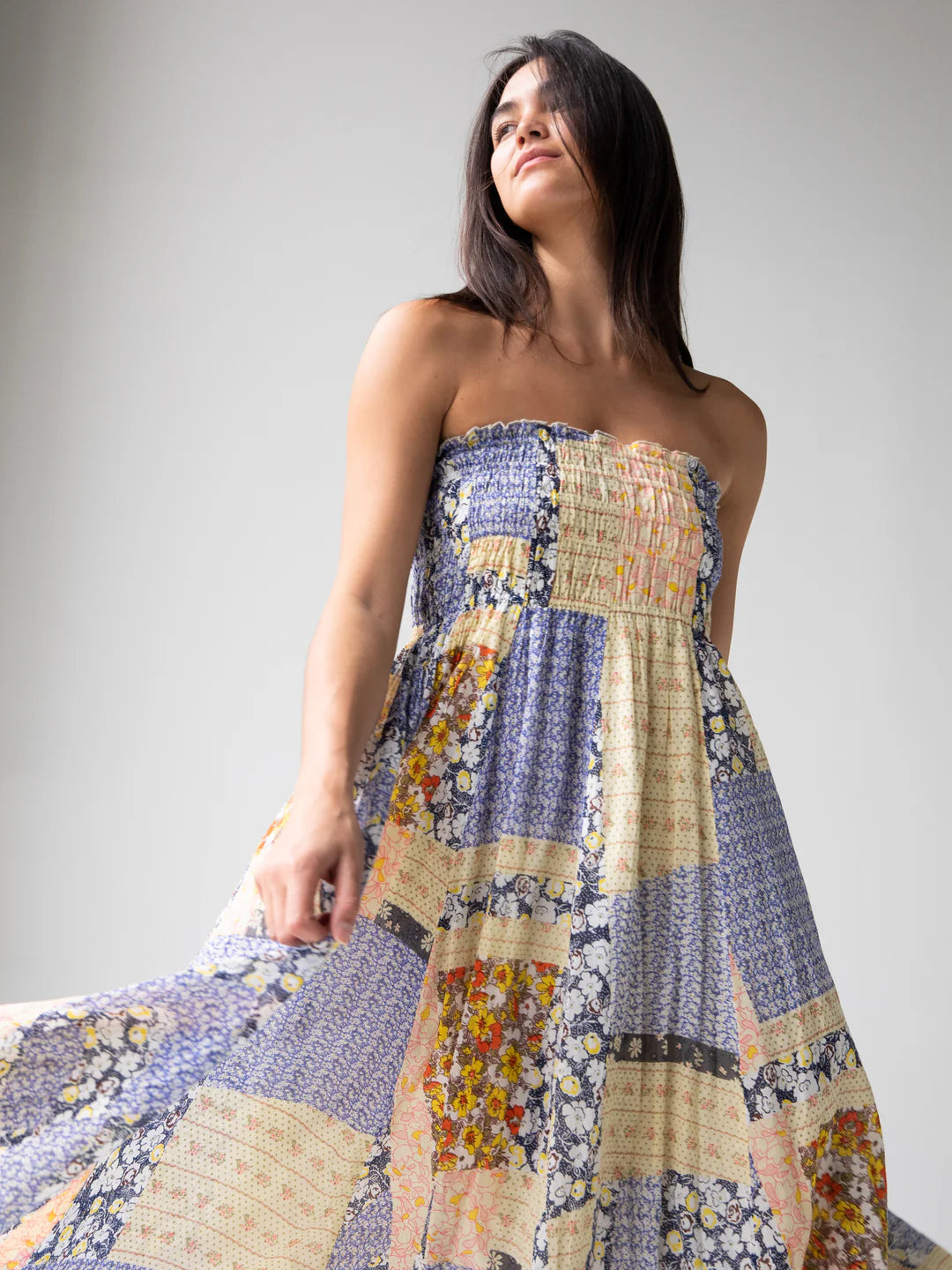 Natural Life Laurel Convertible Maxi Skirt-Blue Yellow Patchwork