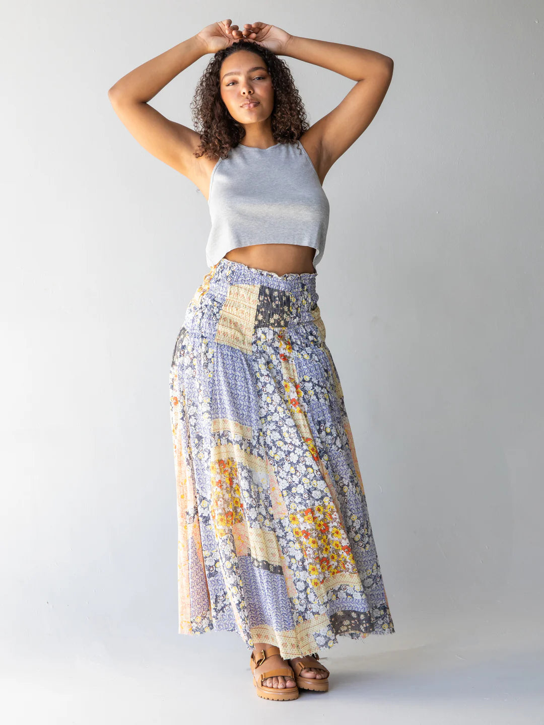 Natural Life Laurel Convertible Maxi Skirt-Blue Yellow Patchwork