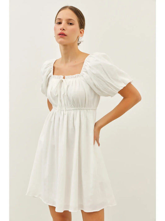 Textured Mini Dress with Bubble Sleeves