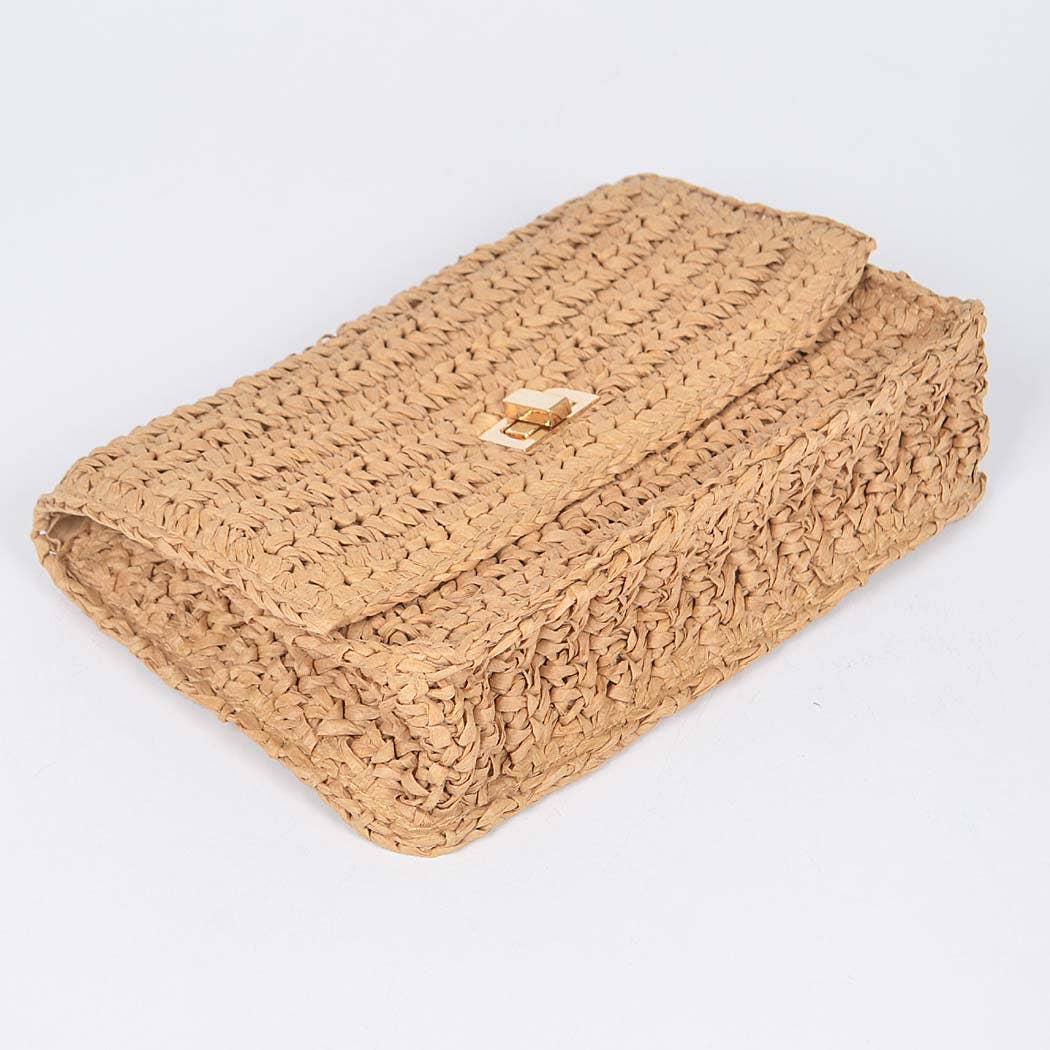 Faux Straw Flap Chain Shoulder Clutch