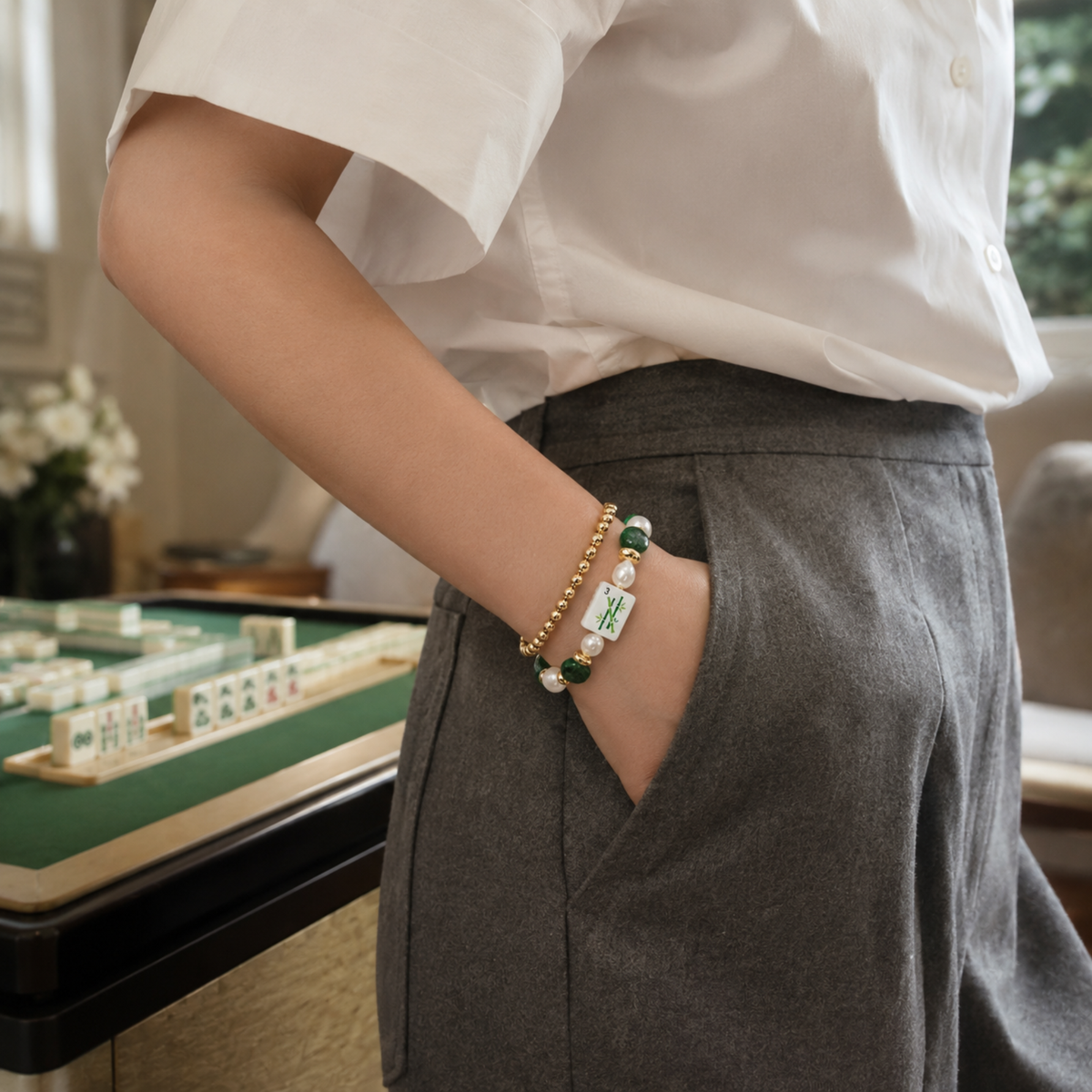 Ellison+Young Mahjong Tile Beaded Bracelet, 2-Piece Set