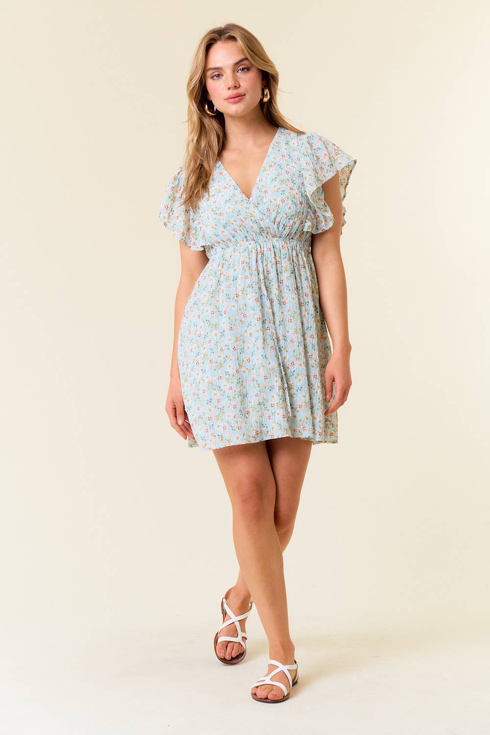 TEXTURED FLORAL V-NECK SLEEVELESS TIE BACK DRESS