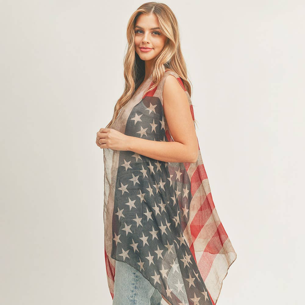 Vintage American Flag Vest Poncho