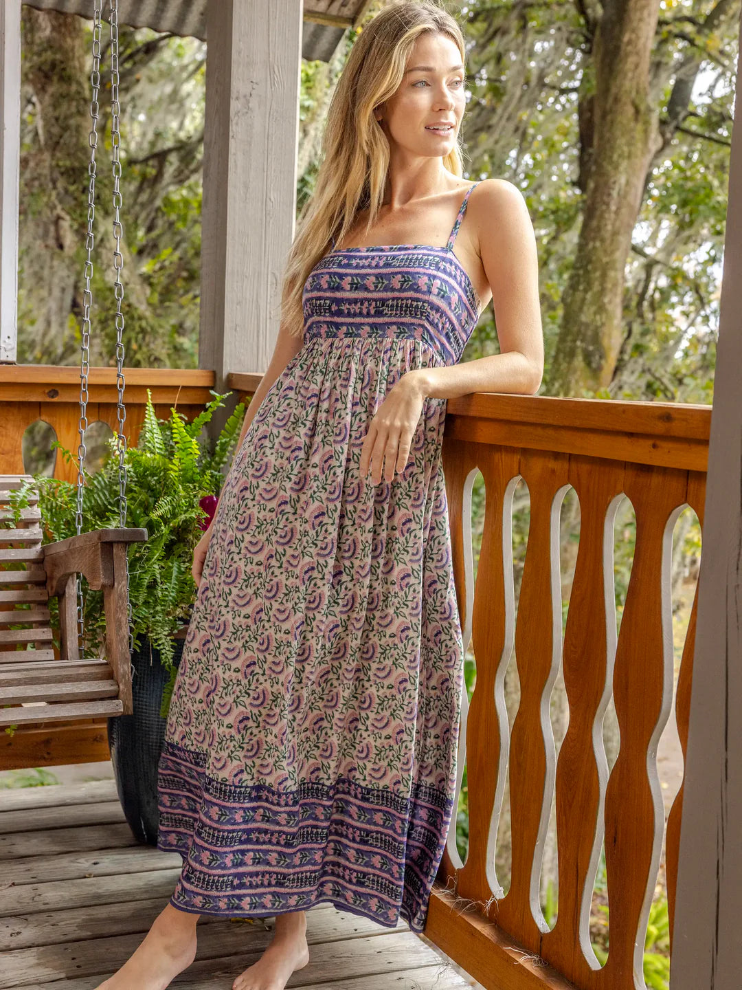Natural Life Bailey Maxi Dress-Purple Fan Floral