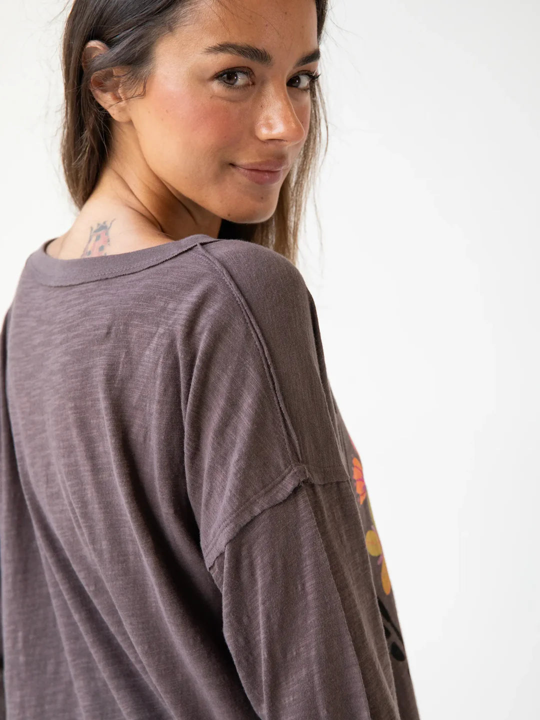 Natural Life Arden Long Sleeve Cotton Tee Shirt-Espresso Heart