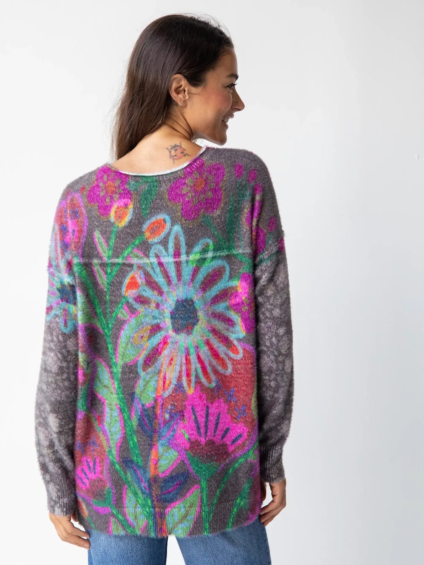 Natural Life Cashmere-like Pullover Sweater- Mauve Folk Flower