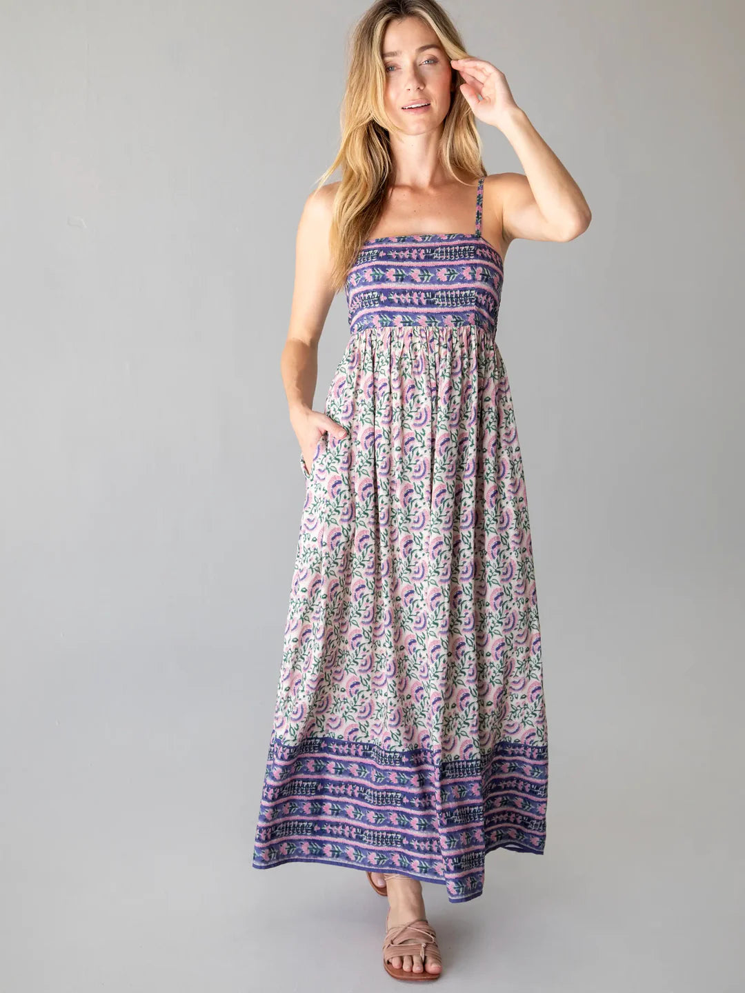 Natural Life Bailey Maxi Dress-Purple Fan Floral