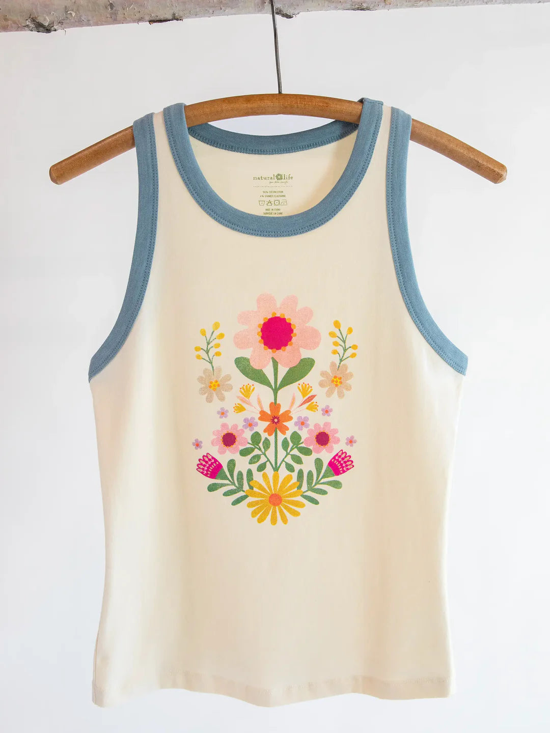 Natural Life Ringer Tank Top- Ivory Folk Flower