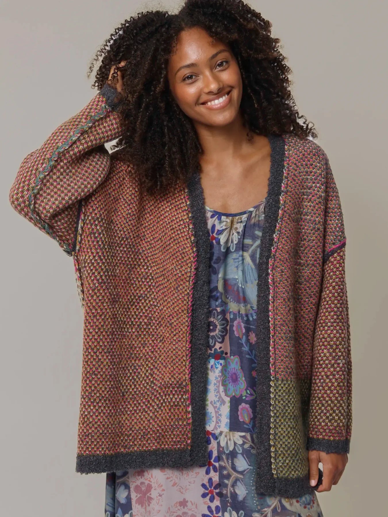 Natural Life Dreamer Reversible Cardigan Sweater-Daisies
