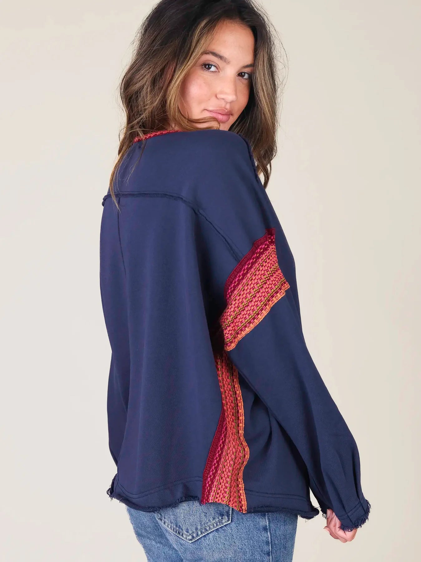 Natural Life Knit Trim Sweatshirt-Navy