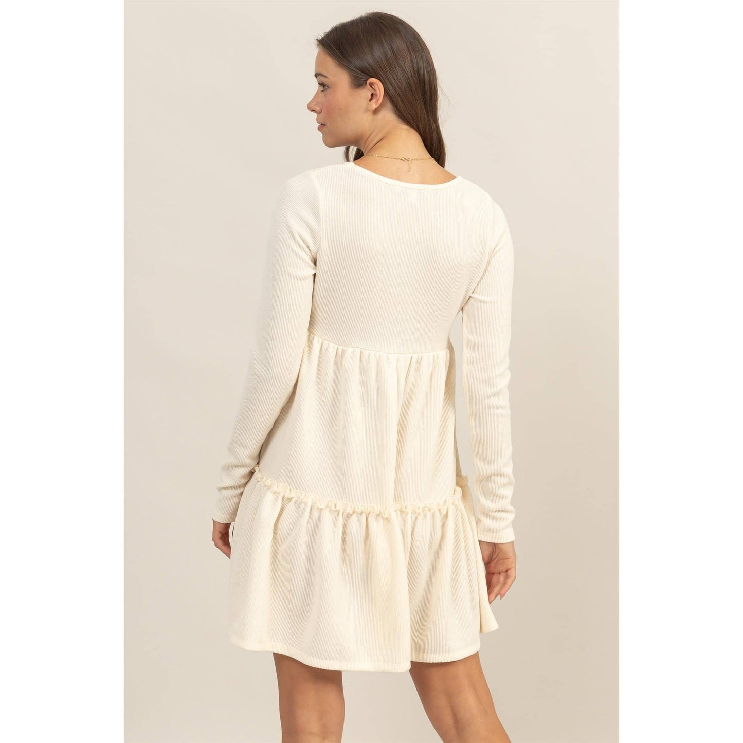RIB BABYDOLL TIERED MINI DRESS