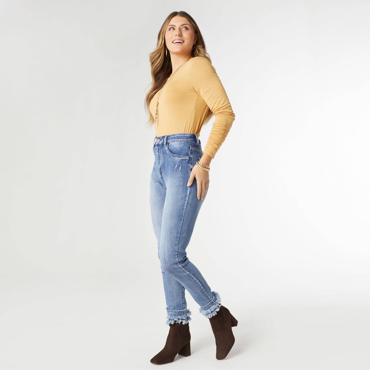 EverStretch High Rise Skinny Ankle with Double Fringe Bottom