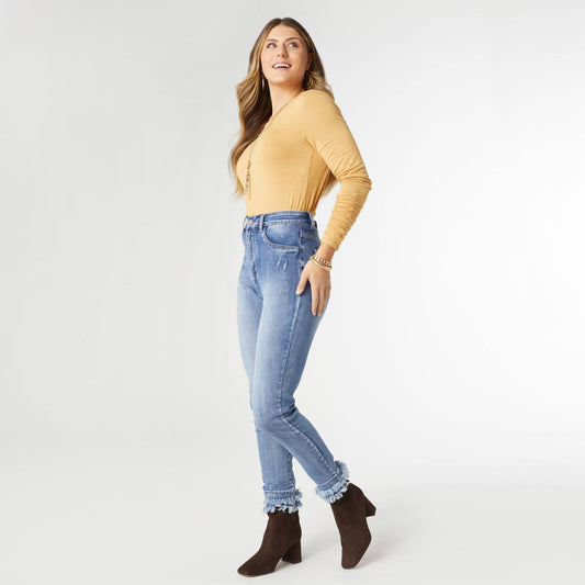 EverStretch High Rise Skinny Ankle with Double Fringe Bottom