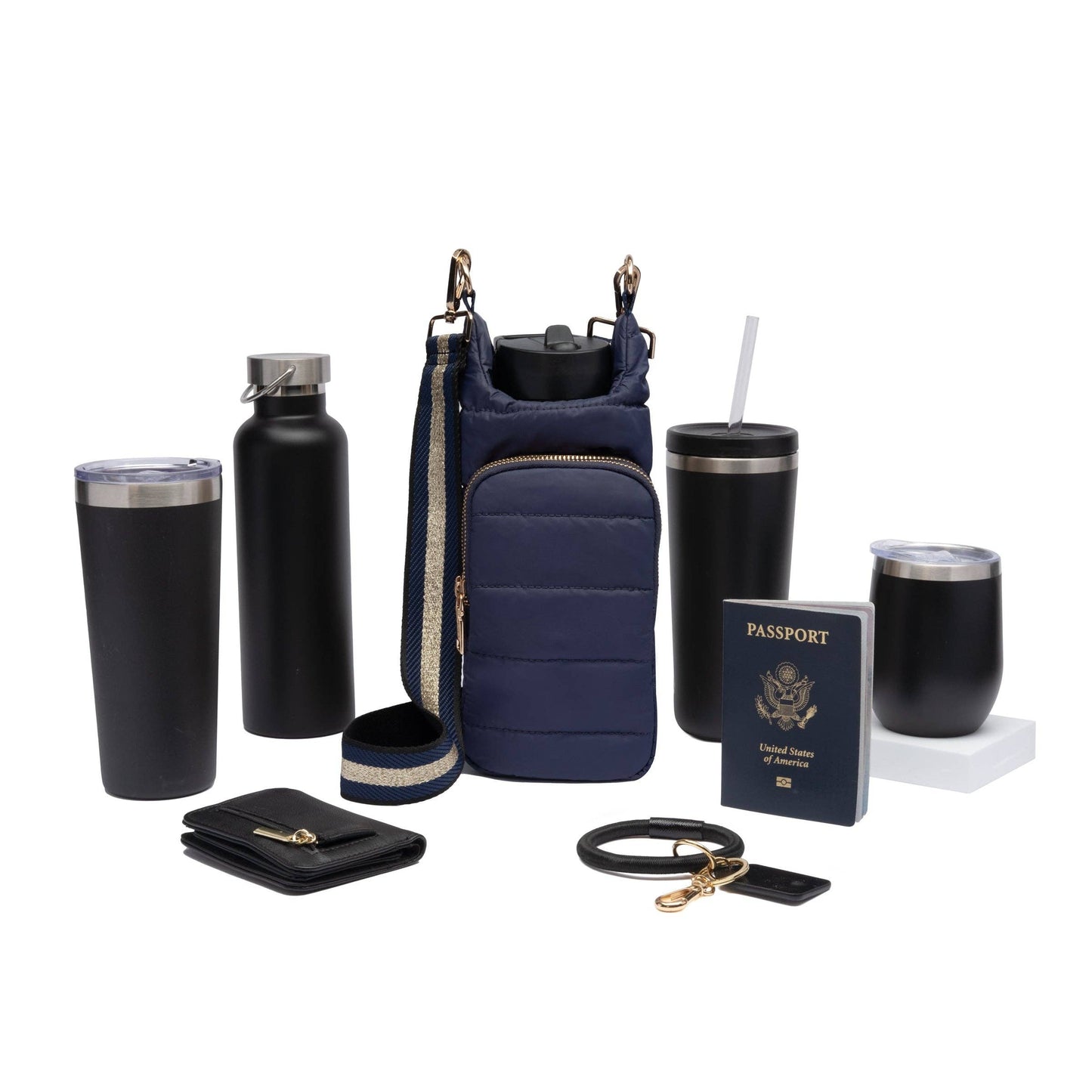 Navy Blue Matte HydroBag™ with Navy/Gold Strap