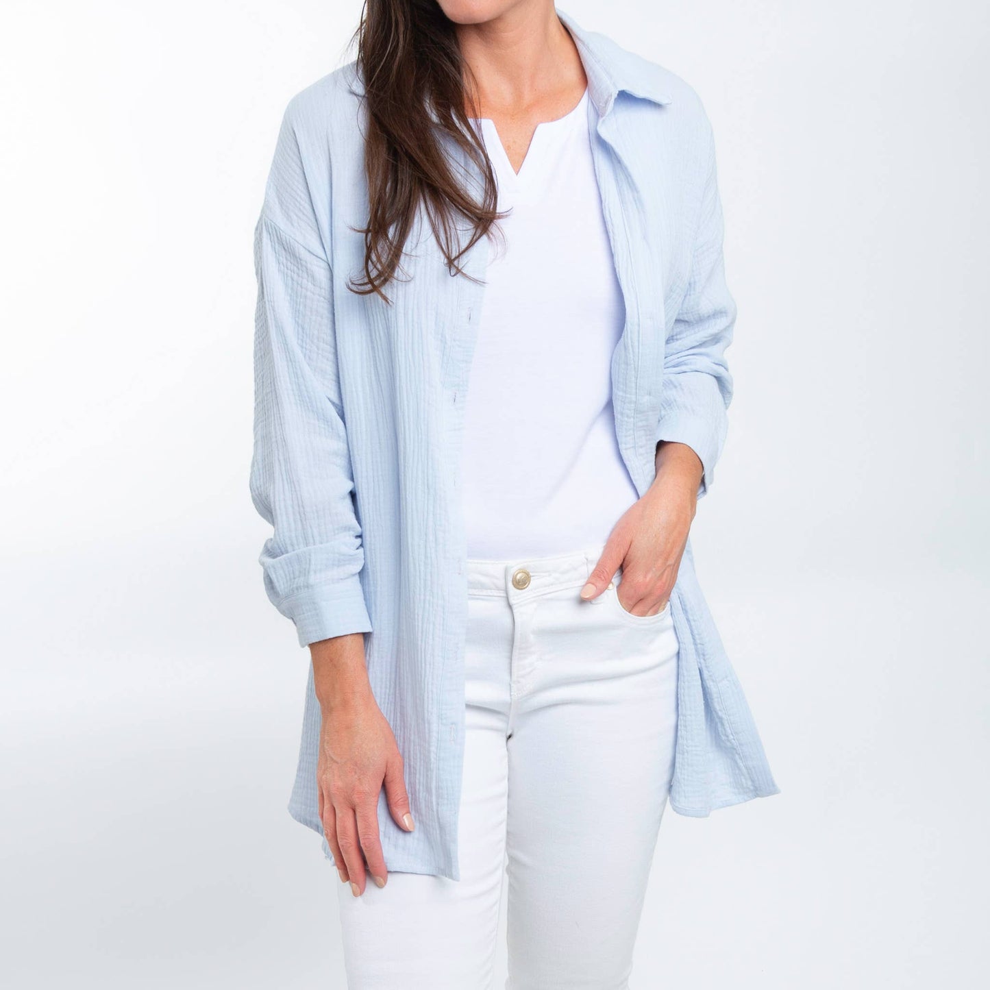 Aaliyah Gauze Long Sleeve Button Up Top