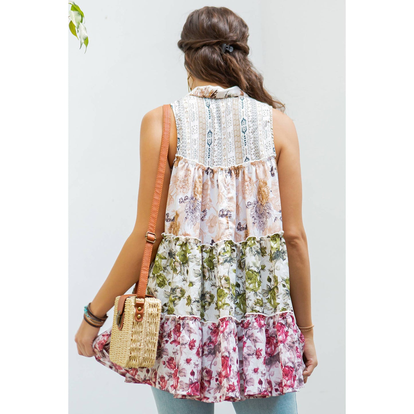 Chic Sleeveless Patchwork Western Jhabla Top