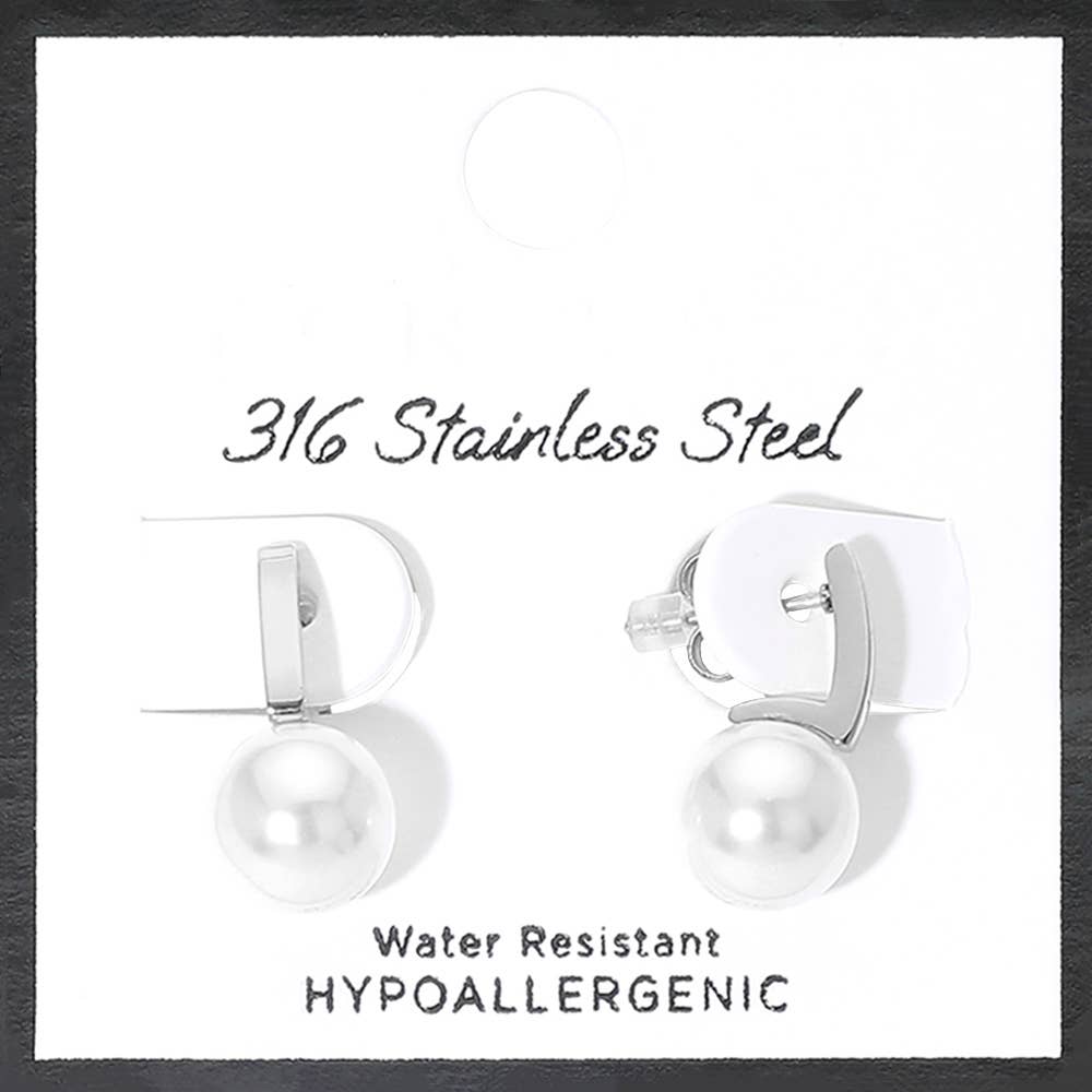 Stainless Steel Pearl Drop Earrings