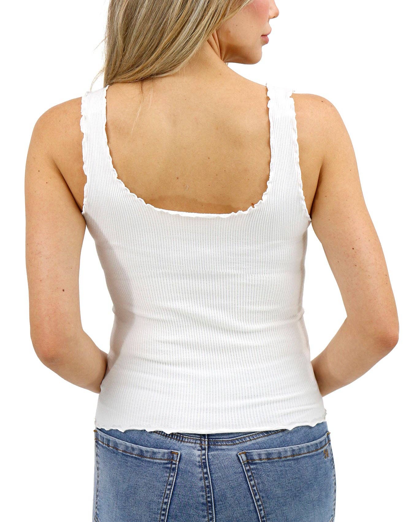 Ribbed Ruffle Hem Brami Tank in Ivory
