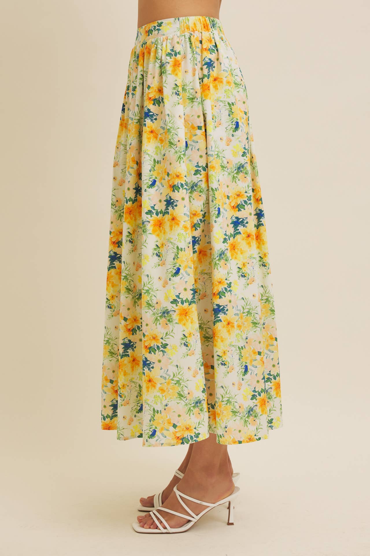 FLORAL MAXI SKIRT WITH POCKETS AND ELASTIC BAND