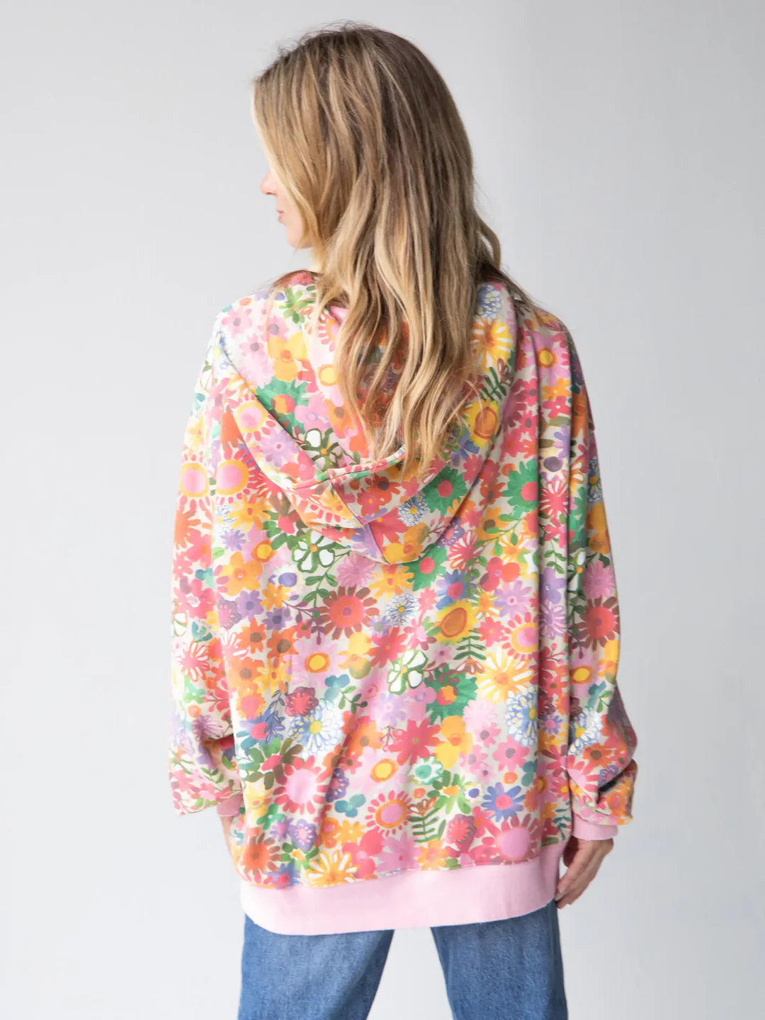 Natural Life Oversized Printed Sweatshirt- Rainbow Floral