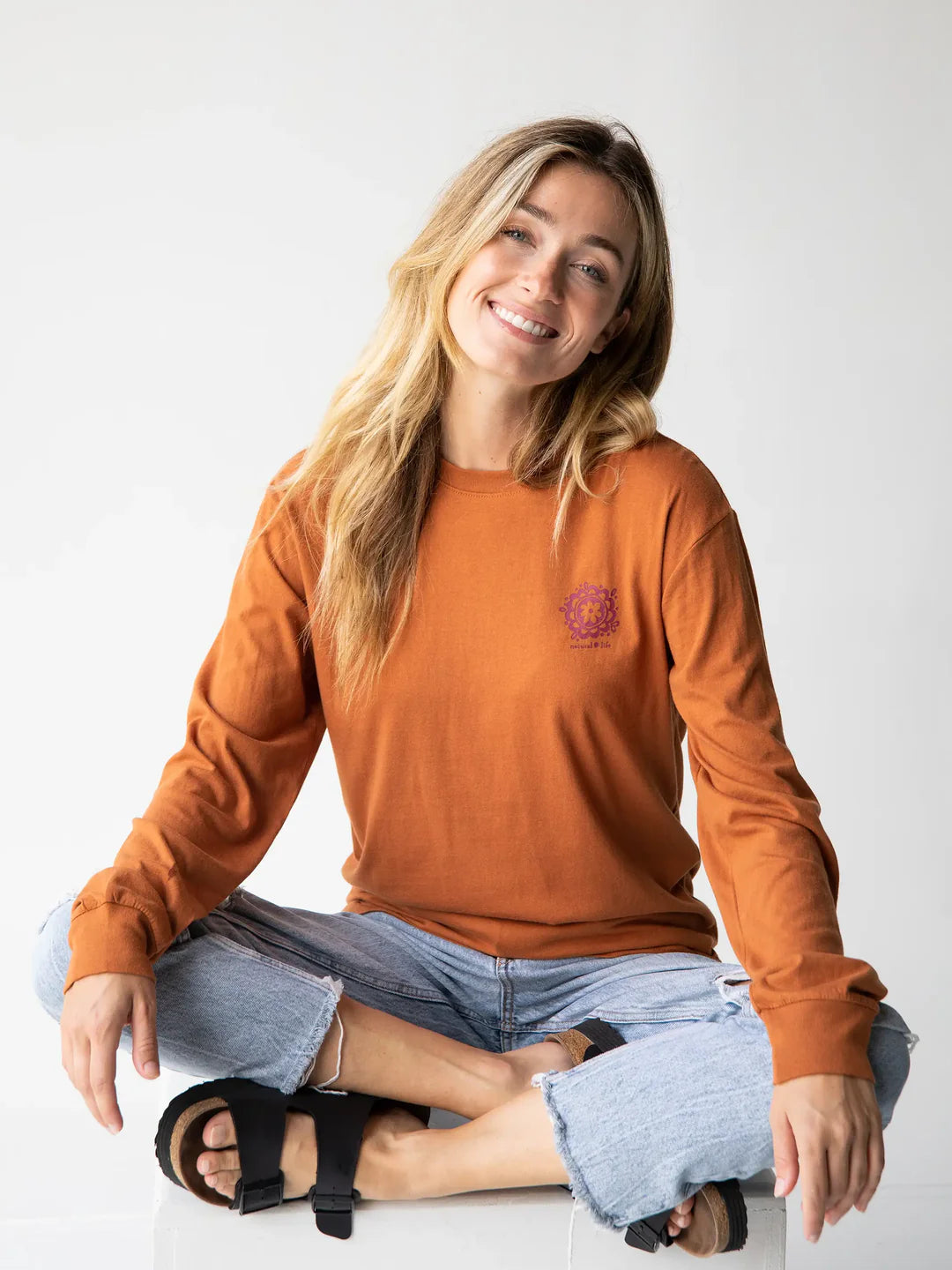 Natural Life Long Sleeve Cotton Comfy Tee Shirt-Stay Close