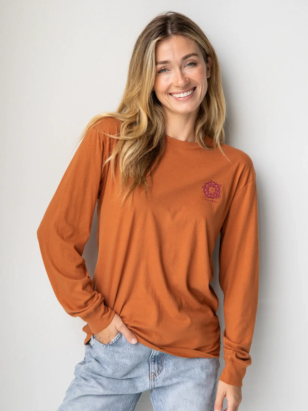 Natural Life Long Sleeve Cotton Comfy Tee Shirt-Stay Close
