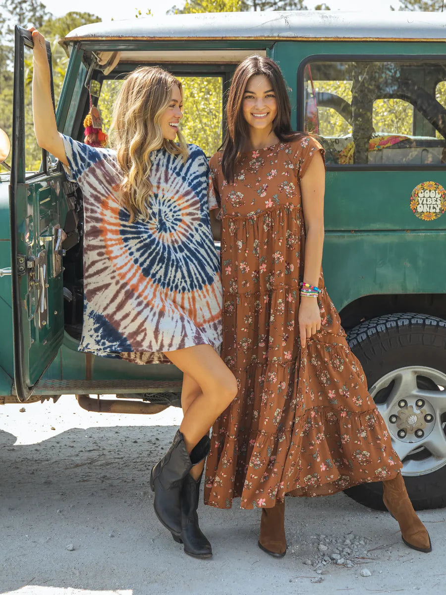 Natural Life Berkley Maxi Dress - Brown Bouquets