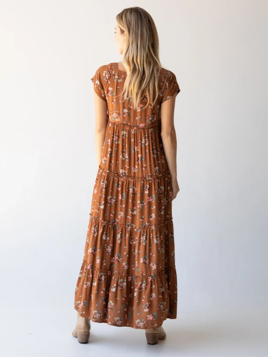 Natural Life Berkley Maxi Dress - Brown Bouquets