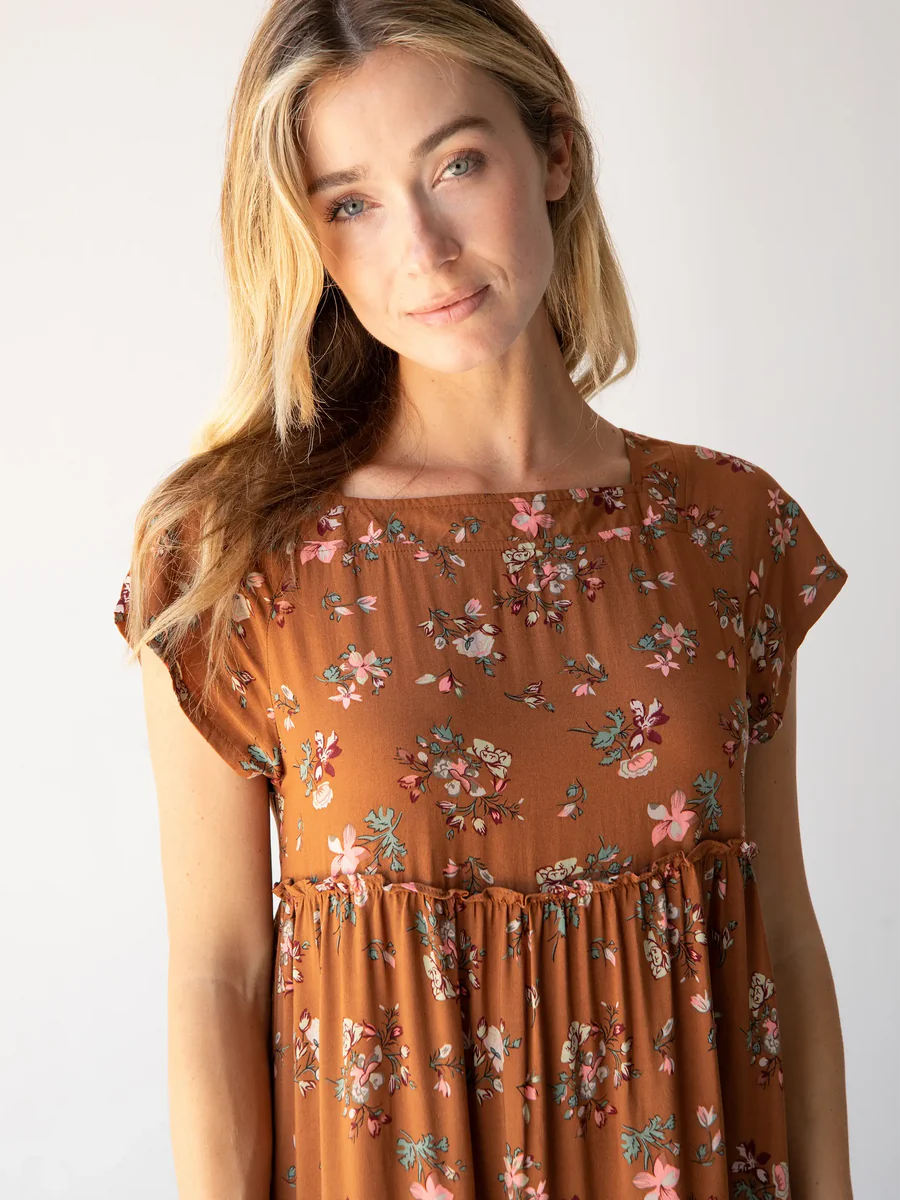 Natural Life Berkley Maxi Dress - Brown Bouquets